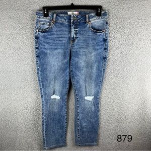 CAbi Women's Skinny Jeans in Medium Blue with Faded Distress